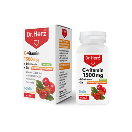 Dr. Herz Vitamina C 1500 mg + Vitamina D3 + Zinc cu extract de măceșe și acerola –60capsule