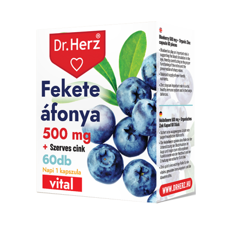 Dr. Herz Fekete Áfonya 500 mg + Szerves Cink -60kapszula