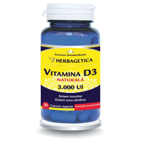 Herbagetica Vitamina D3 Naturală 3000 UI – 30 capsule