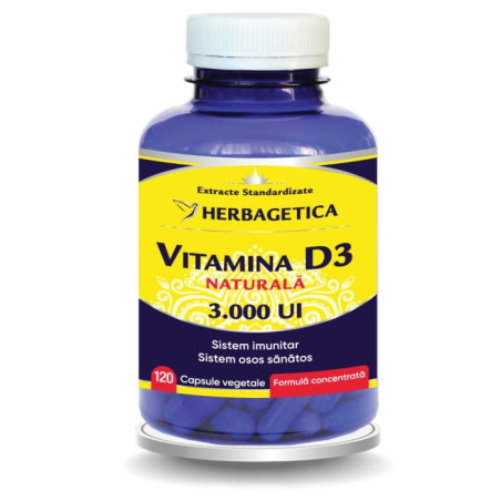 Herbagetica Vitamina D3 Naturală 3000 UI – 120 capsule