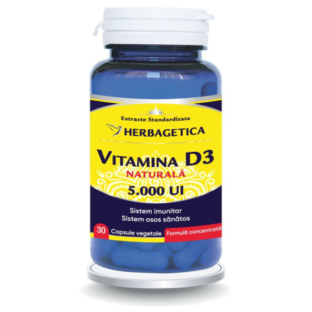 Herbagetica Vitamina D3 Naturală 5000 UI – 30 capsule