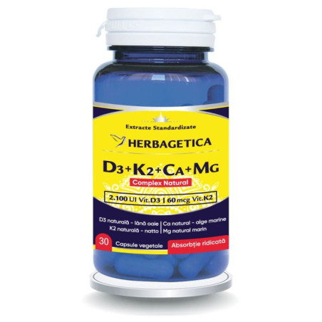 Herbagetica Complex Natural D3 + K2 + Ca + Mg – 60 capsule